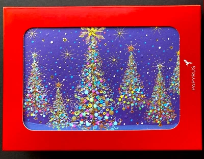 CAJA De 14 Tarjetas De Navidad De Papiro En Relieve Árbol De Navidad Lámina Dorada Foto 1 de 3