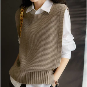Lady Vest Knitwear Waistcoat Gilet Sleeveless Jumper Sweater Crew Neck Tops - Picture 1 of 12