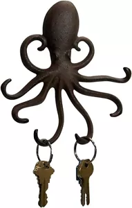 Primitive Brown Octopus Cast Iron Anchor Wall Hooks, Nautical Home Decor - Picture 1 of 3
