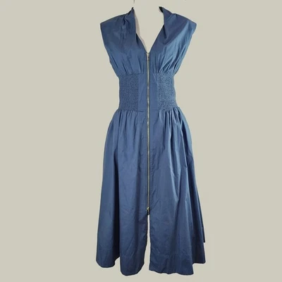 Anthropologie The Tommie Smocked-Waist Zip-Up Shirt Dress Size M Blue Full Zip - Image 1 of 4