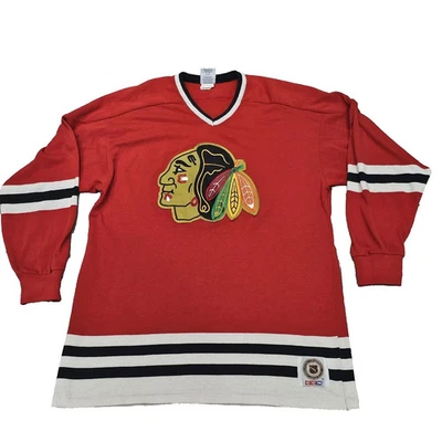 Camiseta Roja Chicago Blackhawks NHL CCM Talla XL Hecha en Canadá Foto 1 de 4