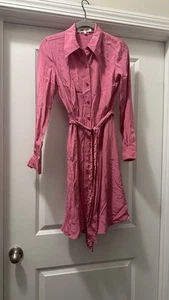 Diane Von Furstenberg Women's XS Long Sleeve Button Down Silk Shirt Dress Pink - Picture 1 of 6