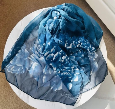 Laura Biagiotti шелк шифоновое шарф синий цветочный принт итальянский дизайнер 60 x 16 - Изображение 1 из 4