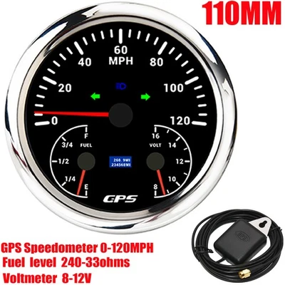 110MM 3 IN 1 Gauge GPS Speedometer 0-120MPH With Fuel Level Voltmeter for Boat - Image 1 of 4