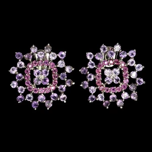 Black Friday 925 Sterling Silver Earrings Round Amethyst Rhodolite Jewelry - Picture 1 of 13