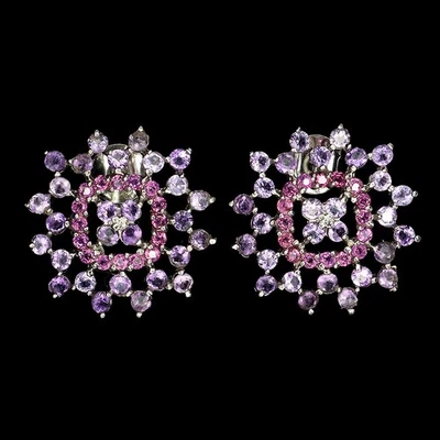 Black Friday 925 Sterling Silver Earrings Round Amethyst Rhodolite Jewelry - Image 1 of 4
