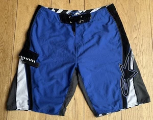 Alpinestars Mens Board Shorts 36 Y2K White Blue Color Block Beach Surf - Picture 1 of 9