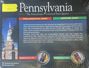 1999 Pennsylvania Colorized State Quarter P&D Set Echtheitszertifikat nie geöffneter Artikel - Bild 1 von 2