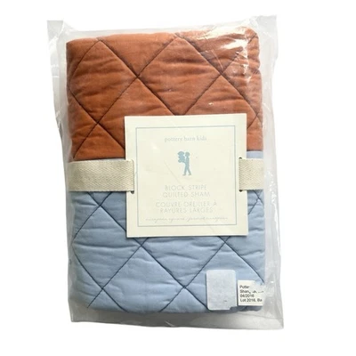 Pottery Barn Kids bloque rayas farsa azul naranja europeo #H95 Foto 1 de 2