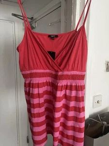 Top Red Pink Striped Strappy Summer Top 18 Cotton Lycra New! - Picture 1 of 6