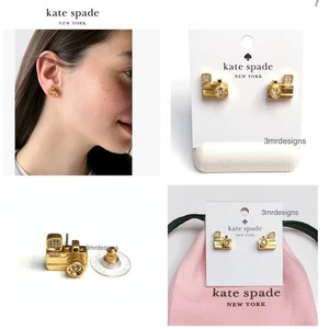 NWT Kate Spade PICTURE PERFECT CAMERA 12-K Gold Plated CZ Crystals Stud Earrings - Picture 1 of 9