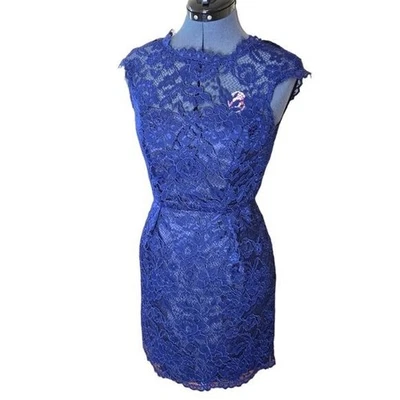 Shoshanna cap sleeve lace overlay dark blue formal mini dress size 2 - Image 1 of 4