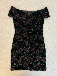Vintage Roberta Floral Dress Women's 13/14 Black Velvet Burnout Bodycon Party - Picture 1 of 13