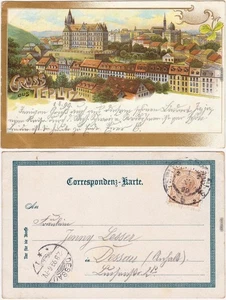 Teplitz - Schönau Teplice Künstlerkarte (Gold) - Blick auf die Stadt 1899 - Picture 1 of 3