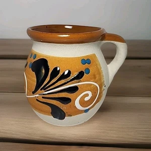 Taza de café arte popular de arcilla taza de arcilla taza MEXICANA pintada a mano terrosa hecha a mano remolino - Imagen 1 de 8