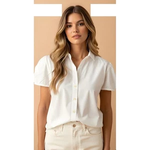 THEORY Damen SUSANA Tailored Cotton Kurzarm Shirt in Weiß - Größe L - Bild 1 von 10