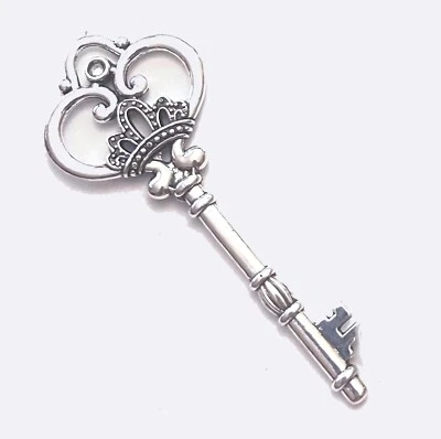 Enorme esqueleto llavero colgante antiguo de peltre de plata 85 mm Foto 1 de 4