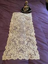 INTRICATE ANTIQUE FRENCH ALENCON NET LACE RUNNER 35 1/2" X 15 1/2" STUNNING!
