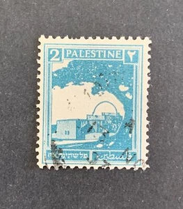 Rare Palestine Mandate pictorial 2 mils horizontally ribbed stamp Ba #90d, used - Picture 1 of 2