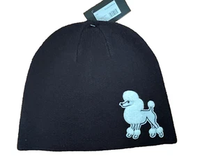 Kate Spade New York Black Beanie Hat with White Poodle Embellished New - Picture 1 of 5