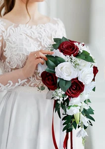 Waterfall Pink Burgundy Ivory Rose Wedding Bouquet for Bride Cascading Wedding R - Picture 1 of 5