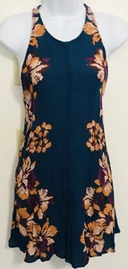 Free People Intimately Dress - XS Blue Hawaiian Tropical Lace up Sides Tassels - Picture 1 of 9