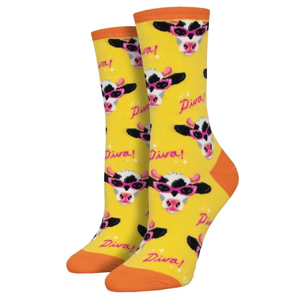 Calcetines Socksmith Para Mujer Calcetines Vaca Leche Diva Granja Animal Amarillo Novedad Calzado Foto 1 de 1