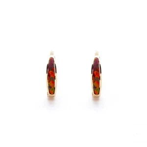 Orecchini Opale Fuoco Oro Giallo Vero 14K Hoop Huggies - Foto 1 di 5