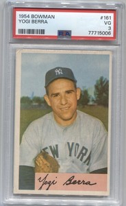 1954 Yogi Berra Bowman Baseball Card HOF #161 New York Yankees PSA 3 VG 5006