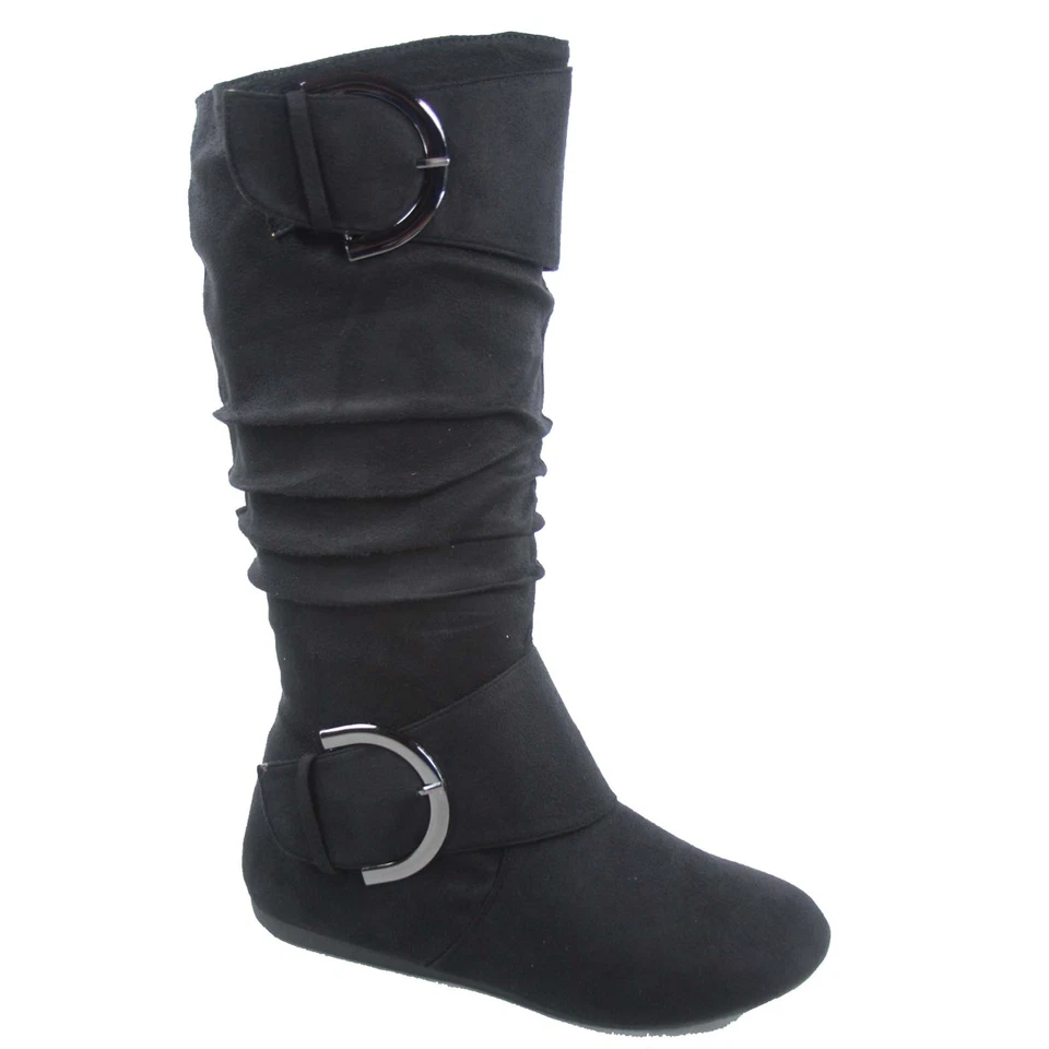 Women's Flat Zipper Buckle Slouchy Mid-Calf Knee High Boot Shoes Size 5 - 11 NEW - Image 1 of 4