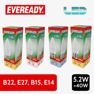 Eveready LED Candle Bulb 5.2W (=40W) B15, B22, E14, E27 Candle Bulb BC, SBC, ES - Picture 1 of 13
