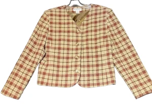 Pendleton Blazer donna taglia 14 Petite Tan giacca lana agnello a quadri vintage USA - Foto 1 di 12