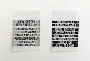100PCS WOVEN CLOTHING SEWING CARE LABEL TAGS WHITE - 65% COTTON 35% POLYESTER - Picture 1 of 1