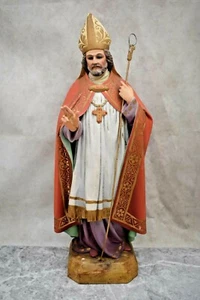 Bella vecchia statua spagnola di Sant'Agostino, occhi di vetro, 18 3/4" ht. (CU44) - Foto 1 di 12