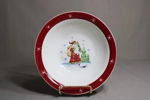 1 HOLIDAY HOME Serving Bowl With Santa, Cardinals, Red Border & Stars - Picture 1 of 4