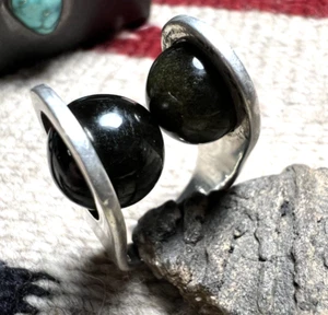 Vintage Abstrakt MID CENTURY MODERN SPINNER RING Modernist 8 Sterling OBSIDIAN - Bild 1 von 8
