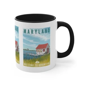 Maryland Coffee Mug - Ceramic 11oz Two Toned, USA State Travel, Fishing Shack - Picture 1 of 21