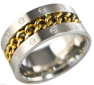 Curb Chain Inlay 11mm Mens Wedding Ring 316L Stainless Steel Size 13 T80 - Picture 1 of 1