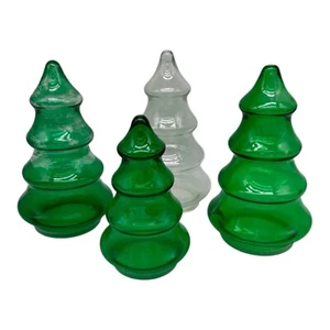 "4 árboles de Navidad rellenables de vidrio vintage ~ 3 verdes 1 transparentes ~ fondo de plástico ~ 6"" - 7""" - Imagen 1 de 8
