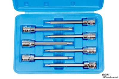 VCT 7PC 3/8" Dr Torx Star Bit Set | 6PT T10 - T40 Extra Long Extension CrV - Image 1 of 2