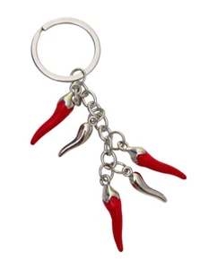 Keychain, Red and Silver Chili Bag Jewelry, Horn of Plot Italy. - Picture 1 of 4