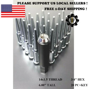 20PCS+KEY 14X1.5 ACURA CHROME 6" WHEEL SPIKE LUG NUT CONICAL SEAT FIT ACURA - Picture 1 of 3