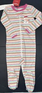 NWT Girls 18-24 mo Gymboree Cotton zip/tab SNOWMAN Striped Footed SLEEPER Pjs - Picture 1 of 3