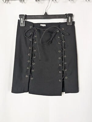 Women's/Juniors Black Lace Up Mini Skirt Sz L - Image 1 of 4