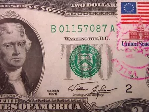 USA $2 July 4th 1976 Valley Stream New York First Day Issue FRN Stamp Money 7087 - Picture 1 of 3