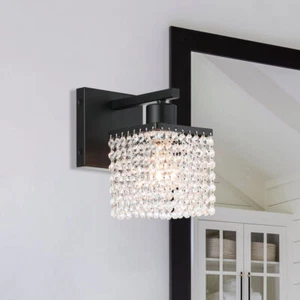 Crystal Wall Sconce Modern Bathroom Wall Light with K9 Clear Crystal Strands - Picture 1 of 8