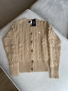 Polo Ralph Lauren Cable-Knit Wool Cashmere Crewneck Cardigan camel XL - Picture 1 of 6