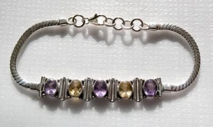 Sterling Silber Amethyst und Citrin Armband mit fünf Steinen 925 8,25 cm 17,8 g - Bild 1 von 12