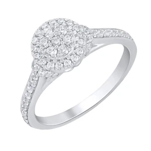 925 Silver 0.65 CT IGI Certified Lab Grown Diamond Cluster Engagement Ring - Picture 1 of 8