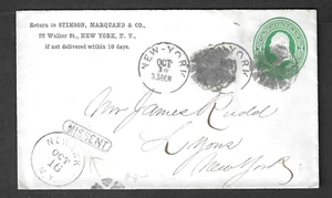 New York, NY, MISSENT to NEWARK NY, 1870's cover, 3c entire - Picture 1 of 2